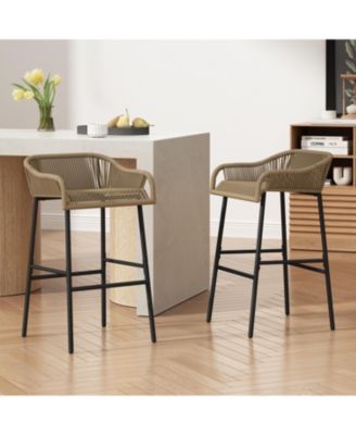 La Push Outdoor Patio Rope Bar Stool, Patio Bar Chair Set of 2