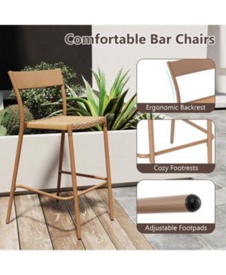 Set of 2 Patio Bar Stools with Rattan Seat and Metal Backrest