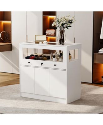  Storage/Display Cabinet with Glass Top , Bedroom Dresser Armoire Island