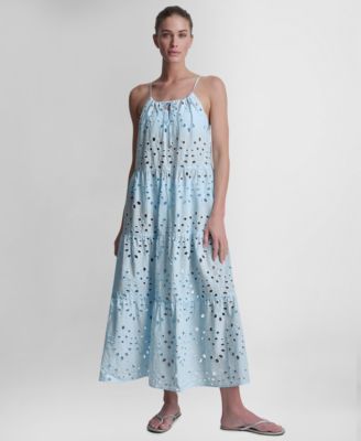 Women's Tiered Eyelet Maxi Dress Swim Cover-Up
