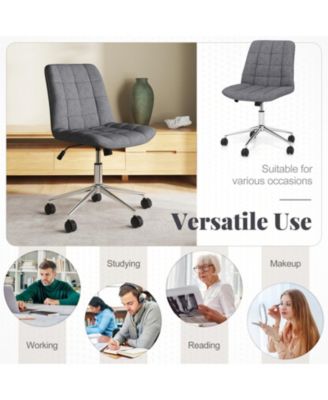 Armless Upholstered Rolling Vanity Chair with Adjustable Height