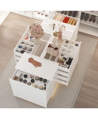 High Gloss 16 Drawer Dresser with Tempered Glass and LED Light Strip, Display Cabinet,Bedroom Armoire