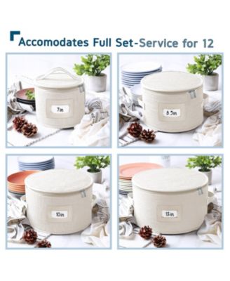 Fine China Storage Containers Hard Shell, 4 Piece Dish Storage Containers, Quilted Plate Containers, Stackable Dish Organizer