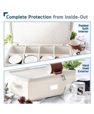 Coffee Mug Storage, Quilted and Stackable Coffee Cup Storage Organizer for Service of 12, Mug Storage Box with Dividers