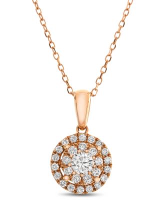 Diamond Halo Adjustable Pendant Necklace (1/2 ct. t.w.) in 14k Rose Gold
