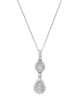 Diamond Double Halo Cluster 18" Pendant Necklace (5/8 ct. t.w.) in 14k White Gold