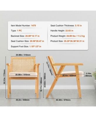 Mid Century Modern Rattan Chair, Velvet Upholstered Accent Chair for Living Room