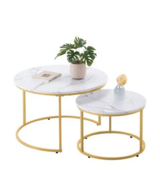 Nesting Coffee Table Set of 2, 27.6" Round Vintage Tables for Small Spaces