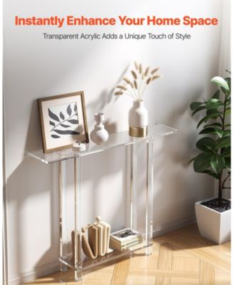 Acrylic Console Table, 2-Tiers Narrow Side Desk with Storage for Living Room