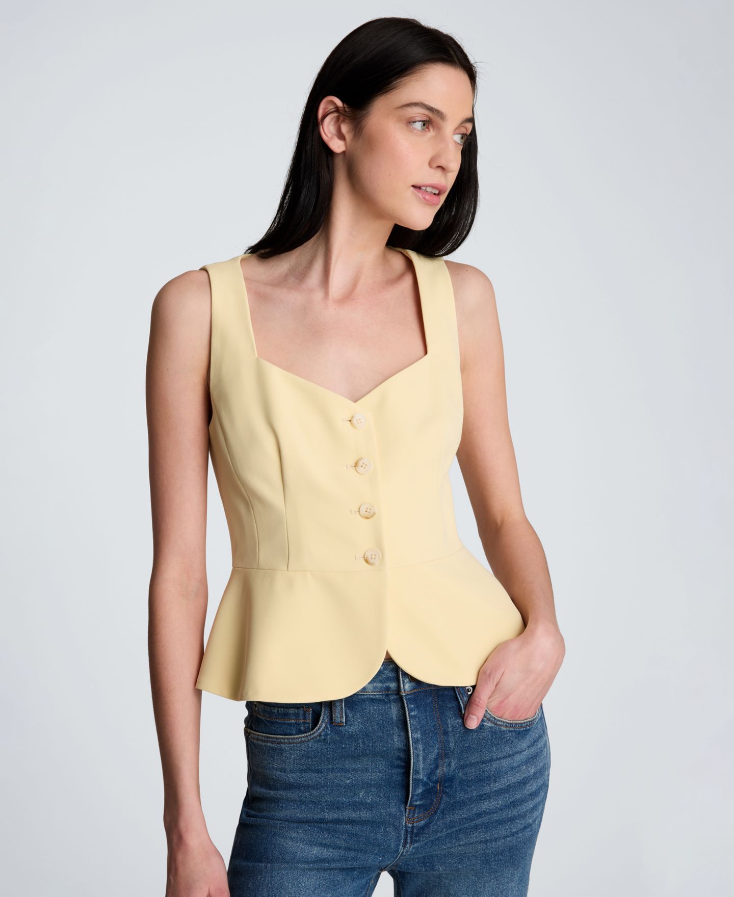 Женский жилет Kenneth Cole Sleeveless Curved Peplum, цвет: Пастельный жёлтый — фото 1