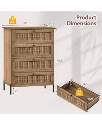 Oak 4-Drawer Storage Dresser with Metal Legs for Bedroom Organization
