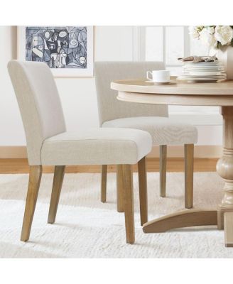 Set of 2 Linen Upholstered Dining Chairs with Solid Wood Legs