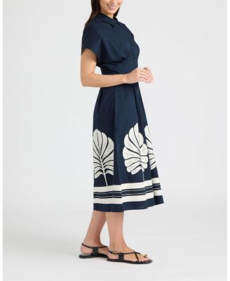 Women's Button Front Pleated Shirt Dress