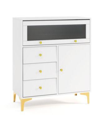 Chest of Drawers with Flip-Up Fluted Glass Door for Bedroom