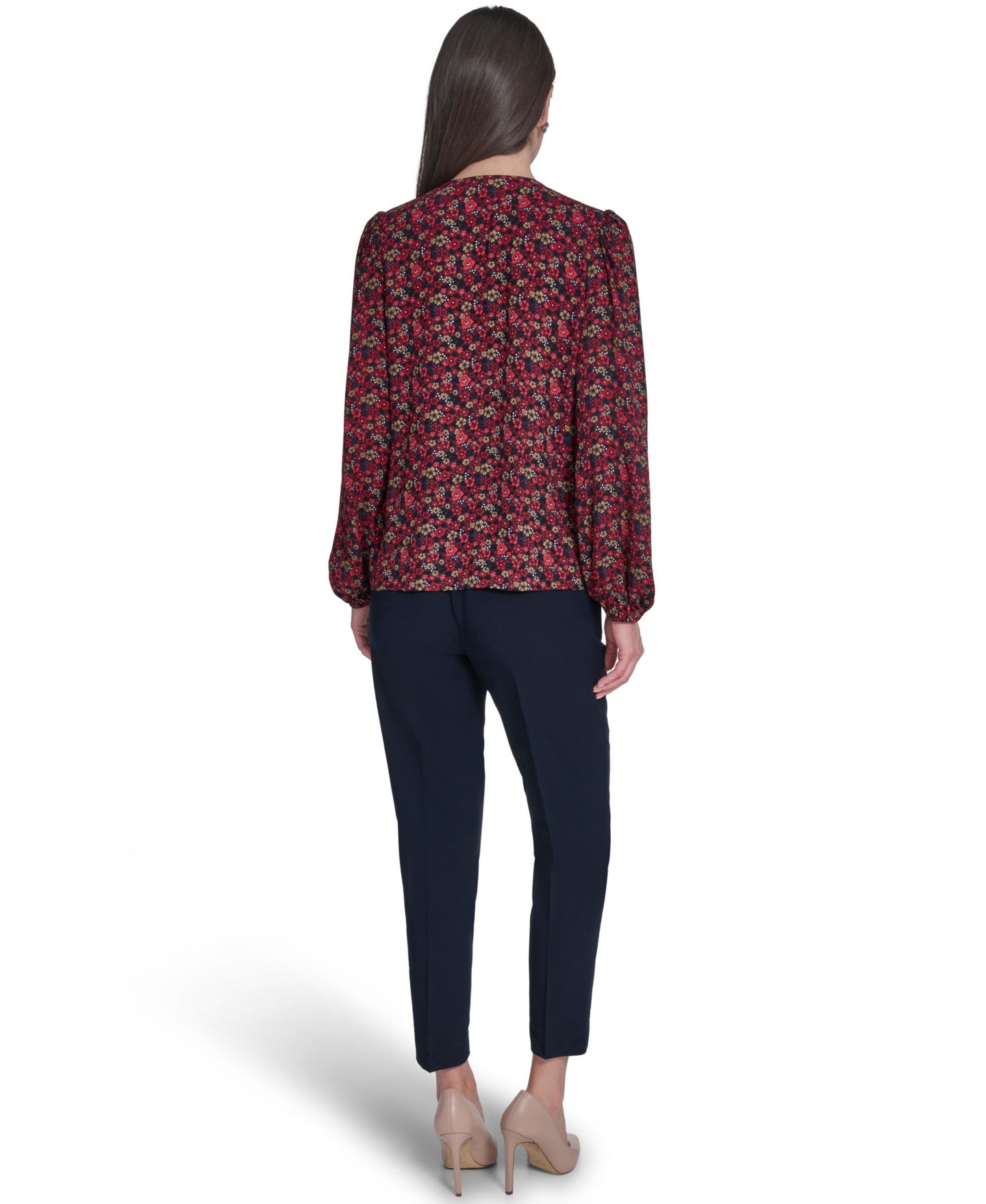 Женская блузка Tommy Hilfiger V-Neck Ruffle Pull-On Blouse, цвет: Тёмно-синий / Угольный — фото 6