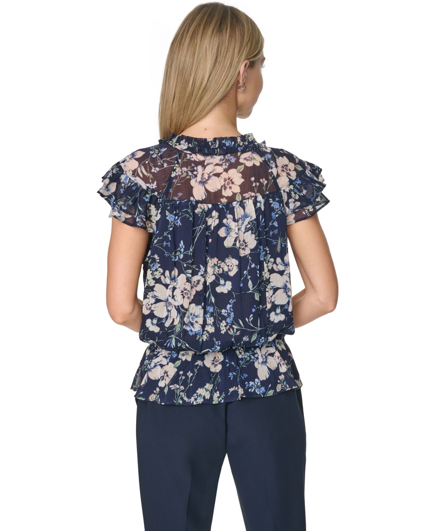 Женская блузка Tommy Hilfiger Peplum Flutter-Sleeve Pull-On Blouse, цвет: Mid/Powd — фото 5