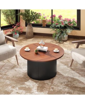  Round Coffee Table Solid Wood Frame Wooden Top