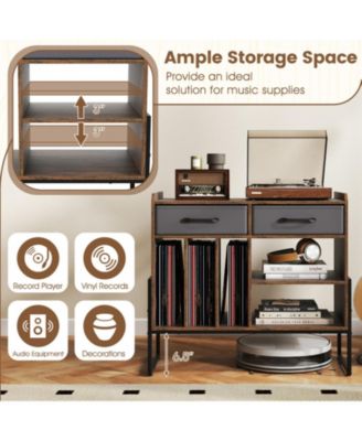 Mid Century Modern Record Player Stand with Charging Station