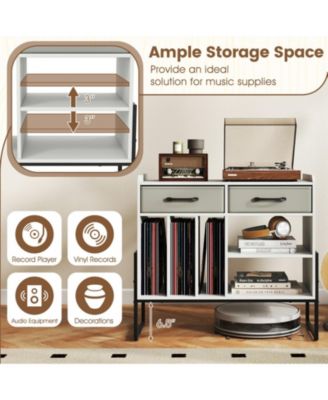 Vinyl Storage Cabinet with Charging Station and Adjustable Shelf