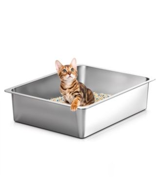 Stainless Steel Cat Litter Box High Sided Large Non Stick No Smell Easy Clean Pet Toilet For Kitten Rabbit