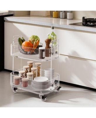 Acrylic Table with Wheels, 2-Tiers Mobile Rolling Cart, Modern Storage Desk