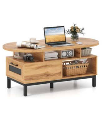 47 in Oval Coffee Table with Storage and Open Compartments