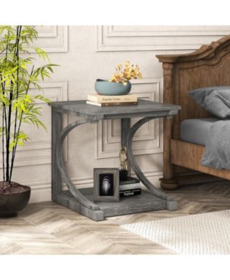 C Shaped Two Tier End Table for Sofa and Bedside