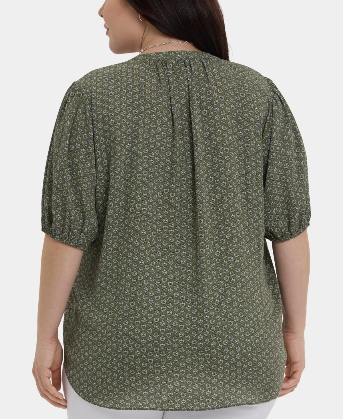 Nydj Plus Short-Puff-Sleeved Popover Top
