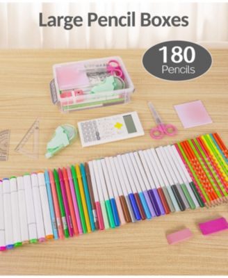 6pack Pencil Box Plastic Case Crayon Marker Organizer Container Lid Stackable Storage Craft Pen Art School