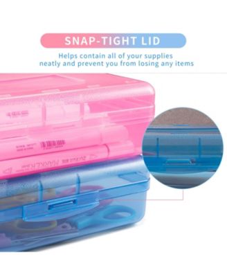 3 Pack Pencil Case Hard Box Clear Pen Organizer Plastic Storage Container Snap Lid Art School Supplies