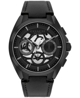 COACH Men's Jackson Black Leather Strap Watch, 41.5mm - Macy's