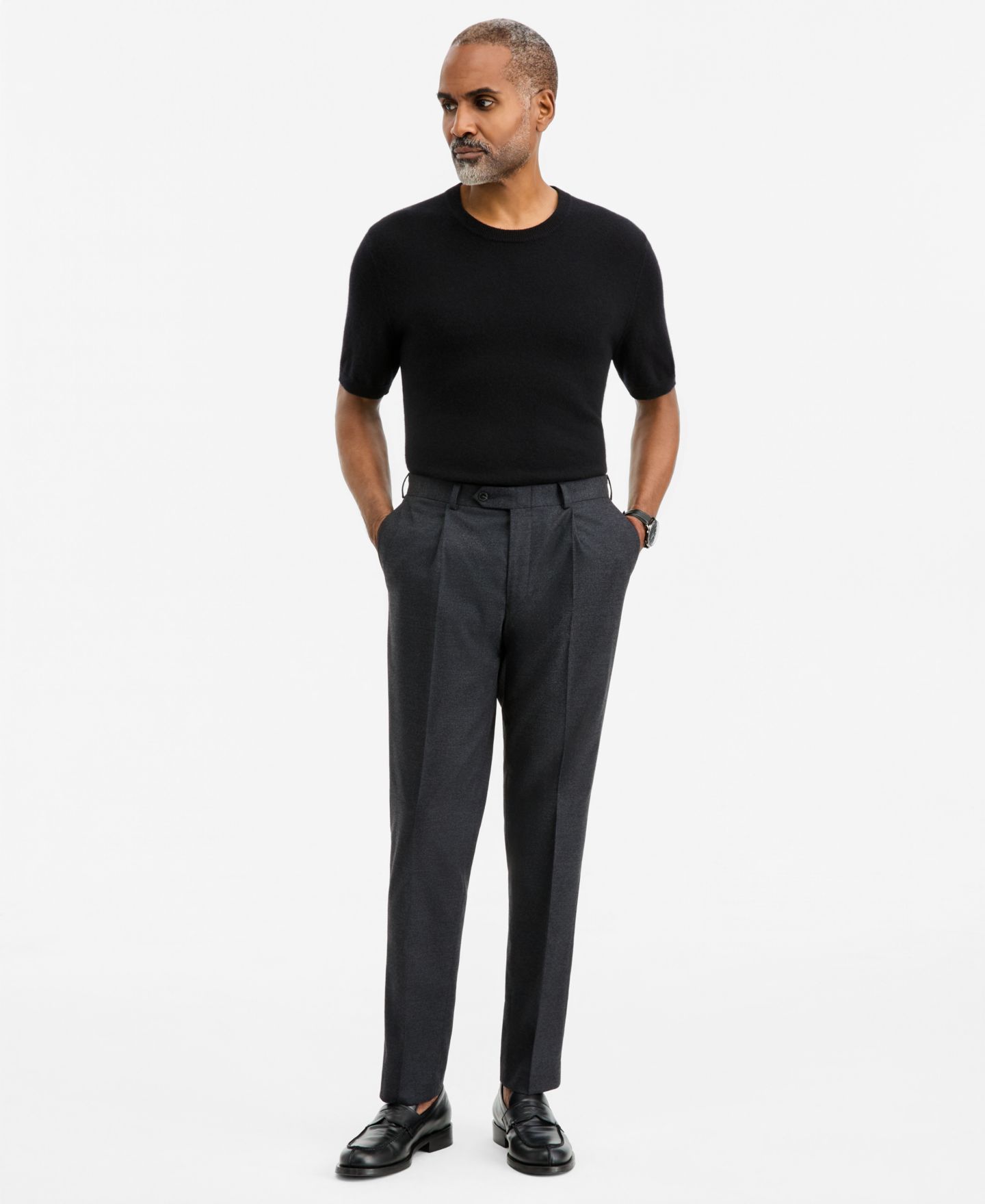 Мужские брюки Michael Kors Classic-Fit Flannel Solid, цвет: Угольный — фото 1