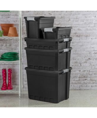 19 Gal Rugged Industrial Stackable Storage Tote w/ Lid, Black, 24 Pack