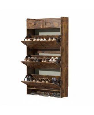 Rustic Farmhouse Narrow Shoe Cabinet Entryway Hallway Large Capacity Slim Storage Rack