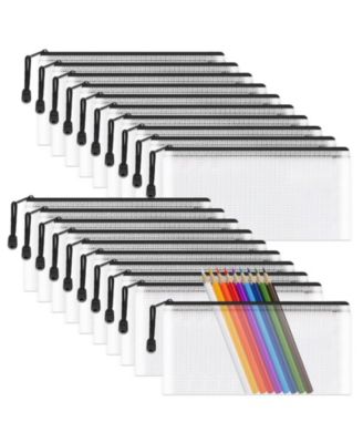 20pcs Mesh Zipper Pouch A6 Clear Pencil Case Travel Storage Bag