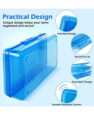 Double Layer Hard Pencil Case Plastic Translucent Snap-tight Lid Pen Storage Organizer