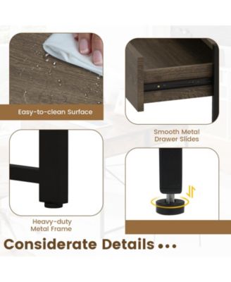 44” Home Oak Office Desk with 2 Storage Drawers and Metal Frame