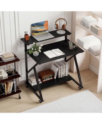 Rolling 32” Computer Desk with Power Outlets for Home Office