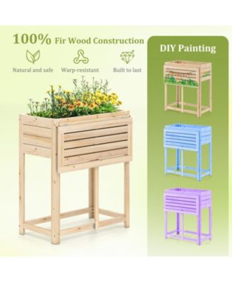Wooden Raised Garden Bed w/ Legs Foldable Side Table Drainage for Flower Herb