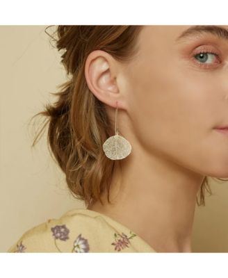 Sienna Textured Leaf Disc Threader Earrings Sculptural Trendy