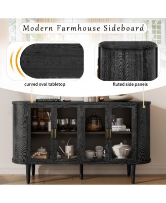 Farmhouse Sideboard Cabinet, Wood Buffet Cabinet with Glass Doors, Adjustable Shelves and Cable Management for Dining Room, Living Room