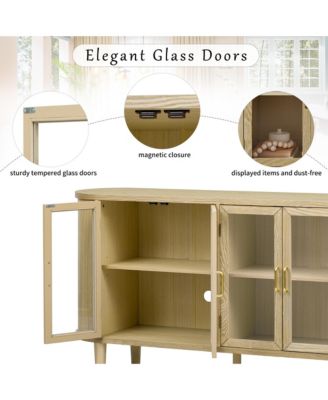 Farmhouse Buffet Sideboard with Glass Doors, Adjustable Shelves and Cable Management, Wood Storage Cabinet for Dining Room and Living Room