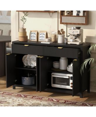 Modern Fluted Sideboard Buffet Cabinet,  Wood Console Table with 2 Drawers, 4 Doors and Adjustable Shelves for Living Room