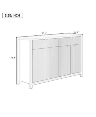  Modern Fluted Sideboard Cabinet, Wood Storage Buffet Console with 2 Drawers, 4 Doors and Adjustable Shelves for Living Room