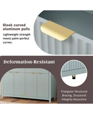 Modern Wood Fluted Console Table, Buffet Sideboard Storage Cabinet with 2 Drawers, 4 Doors and Adjustable Shelves for Living Room