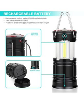 2 Pack, Camping Lanterns USB Rechargeable LED Hurricane Lights Flashlight Hiking Emergency