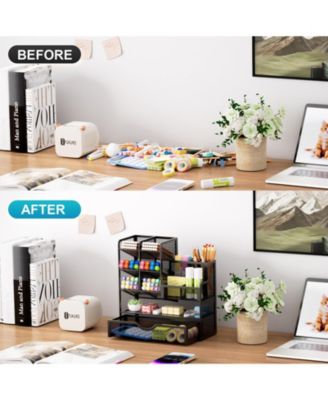 Mesh Pen Holder with Drawer Organizer