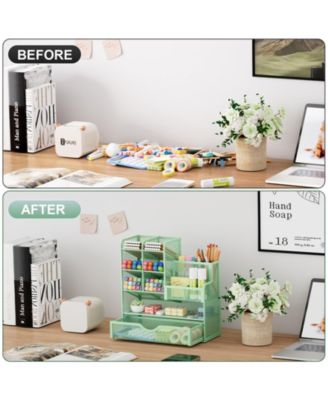 Mesh Pen Holder with Drawer Organizer