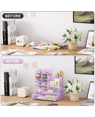 Mesh Pen Holder with Drawer Organizer