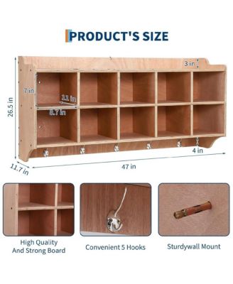 Wall Mounted Cubby Storage Organizer with Hooks for Daycare